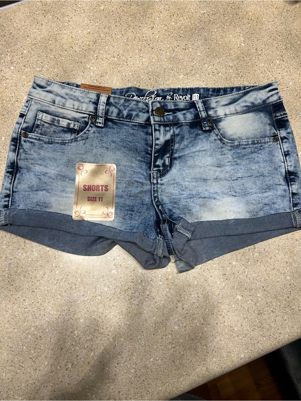 Revolution by Revolt Light Blue Wash Denim Roll-Cuff Shorts